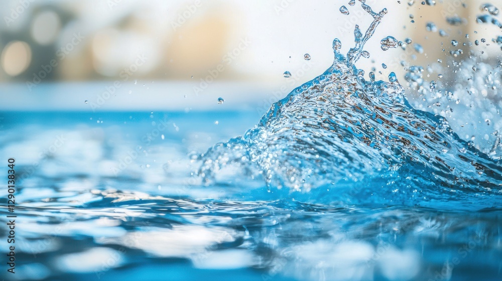 Fototapete Dynamic water splash in a pool creating abstract forms and patterns under bright sunlight and blurred background reflecting the essence of summer