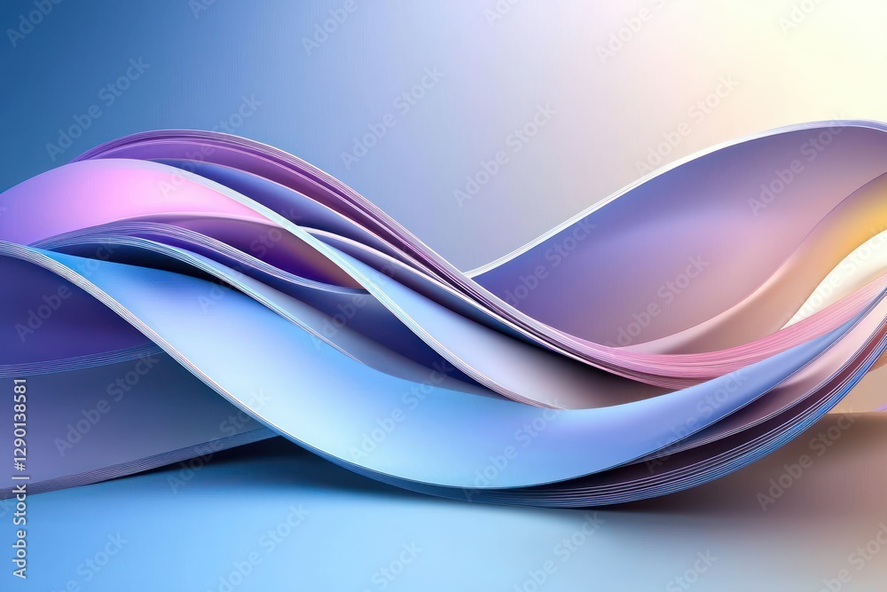 Poster Abstract layered paper flow in subtle gradient hues serene composition smooth pastel transition soft light backdrop
