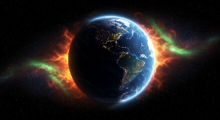 Fototapeta premium Earth Surrounded by Energy Field in Space - Global Connection Concept