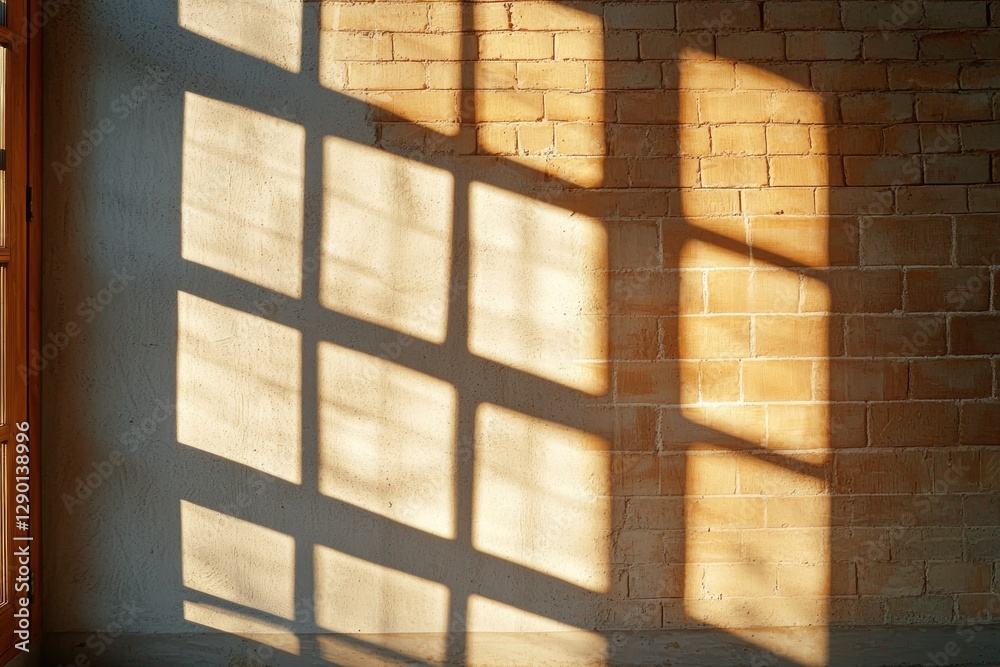 Poster dramatic shadows cast on exposed brick texture create warm and inviting ambiance in bright light