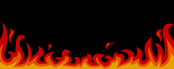 燃える火・炎の黒背景ベクターイラスト　横長
