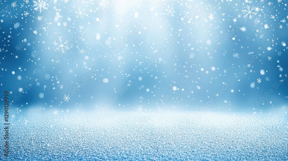 Aufkleber Serene winter snowfall scene with delicate snowflakes falling on a pristine snow covered surface creating a magical and dreamy atmosphere