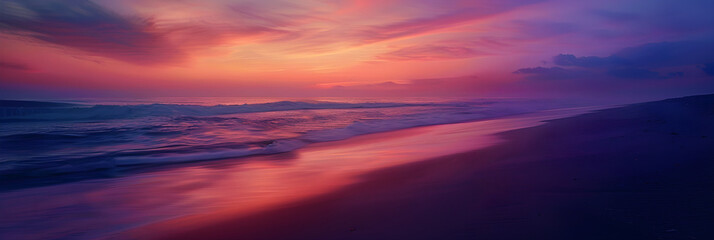 Obraz premium Serene Sunset Beach with Enhanced Colors and Dream-like Atmosphere