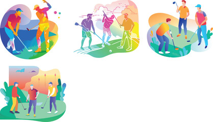 Fototapeta premium Golf men sports watercolor art design set on white background