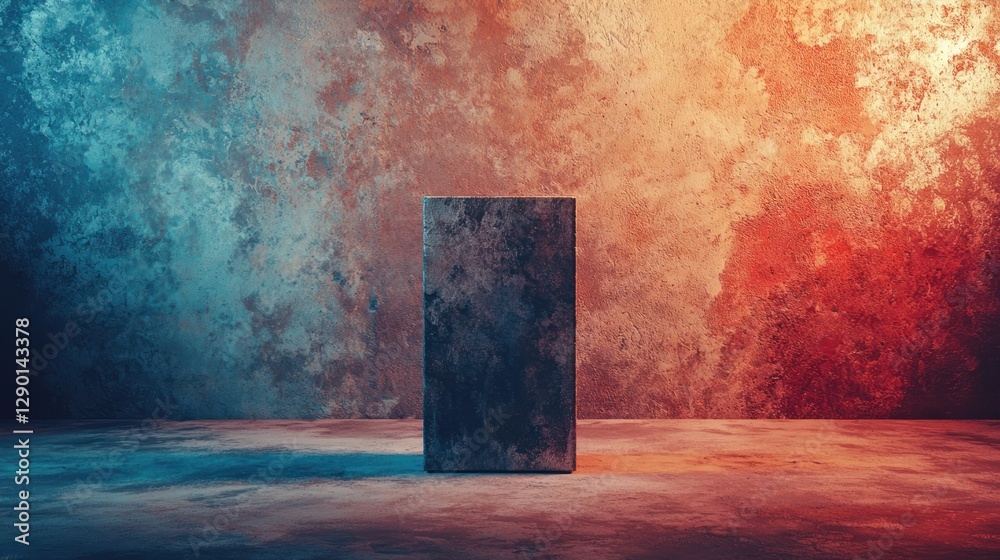 Leinwandbilder abstract geometric display platform with textured backdrop in blue and orange tones for product show