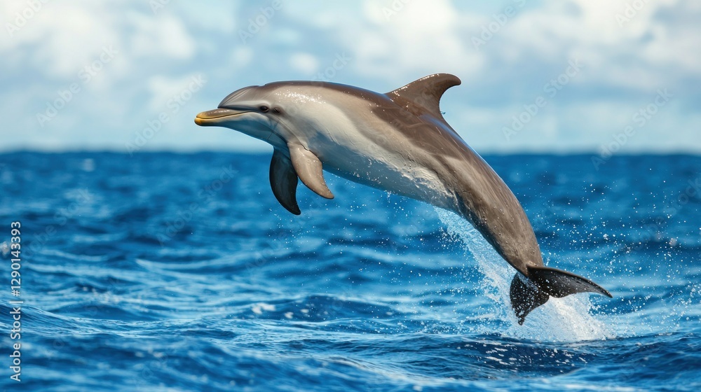 Aufkleber captivating dolphin leaps gracefully from the ocean depths creating a splash against a serene sky ma