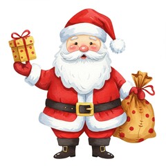 Cheerful Santa Claus Illustration with Gift and Bag for Christmas Celebrations