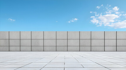 Grey Concrete Wall and Floor Against a Blue Sky with Clouds