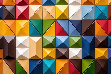Fototapeta premium Vibrant colorful geometric patterns on a symmetrical surface, mosaic tiles, interior decor and artistic style