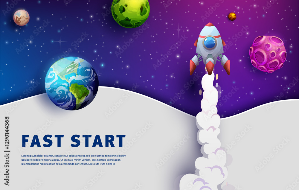 Aufkleber space landing page. business fast start. startup launch social media homepage template, company inte