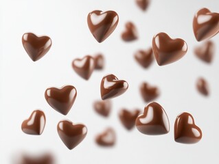 Floating Chocolate Hearts on White Background for Romantic Themes