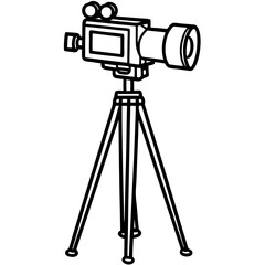 Video camera on tripod isolated vector art illustration