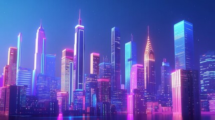 Obraz premium Vibrant neon-lit cityscape at night.