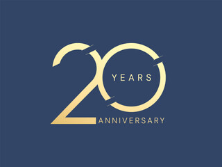 20th Anniversary luxury gold celebration with connected number logo vector design concept. Twenty Years anniversary gold template for celebration event, business, card, company, invitation, greeting.