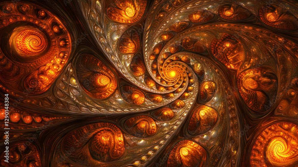 Wall mural computer generated abstract frame design in orange and gold colors creating a vibrant artistic backg