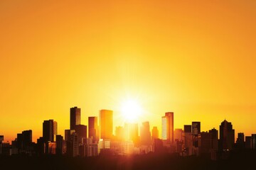Fototapeta premium Glowing Skyline Silhouette at Dusk Capturing a Vibrant Urban Landscape with Orange Warmth and Serene Atmosphere
