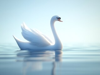 Obraz premium Graceful swan swimming in serene waters nature photography tranquil scene