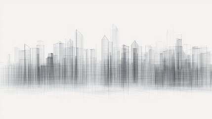 Ethereal Cityscape Illustration of Futuristic Urban Design with Architectural Wireframe and Minimalist Style for Modern Architecture Concept