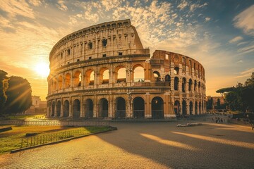Naklejka premium Colosseum at Sunset: An Iconic Roman Landmark