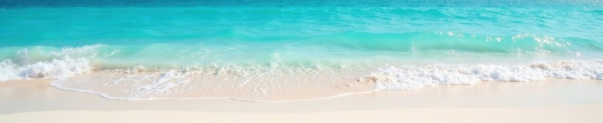 Crystal clear aqua water washes over pristine white sand , ocean, green, background