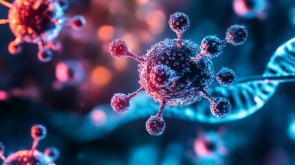 Futuristic science and medical background with glowing molecular structures, abstract atoms and connected particles in a digital technology network, biotechnology and genetic research concept


