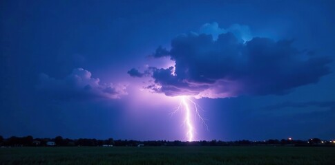 Obraz premium Distant thunderstorm on a clear blue sky with lightning, sky, ambiance