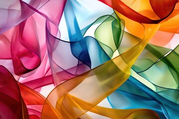 Obraz premium Artistic display of vibrant sheer scarves with a flowing dynamic in front of a bright background
