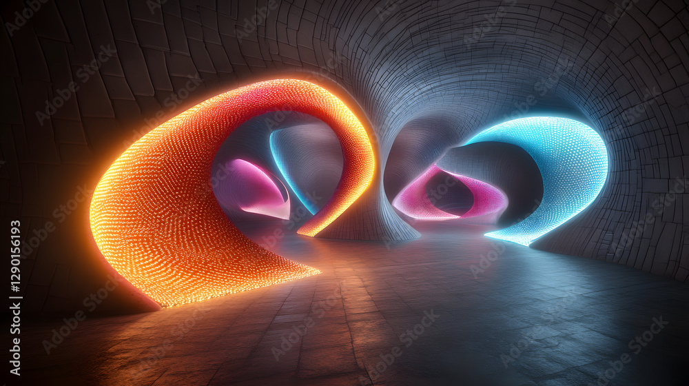 Poster illuminated tunnel with bright light at the end creating a captivating visual perspective