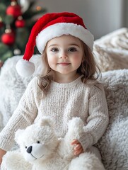 Obraz premium Christmas Baby Girl with Teddy Bear
