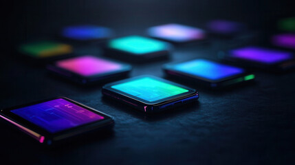 Dynamic mobile technology illustration featuring colorful smartphones