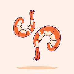 Vector illustration of shrimp, frozen shrimp, fresh shrimp, designed in flat cartoon style. Shrimp icon.