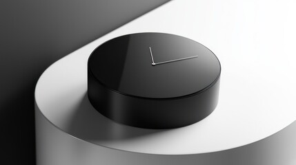 Minimalist Black Clock on White Pedestal Timekeeping in Modern Interior Design Studio Still Life