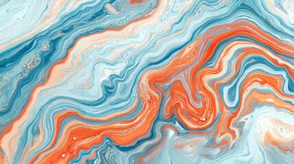 Abstract fluid art with vibrant orange and blue swirls creating a dynamic and mesmerizing visual texture perfect for modern design and artistic backgrounds