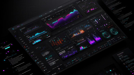 Fototapeta premium Sleek interface showcasing big data analytics with vibrant visualizations and dark theme