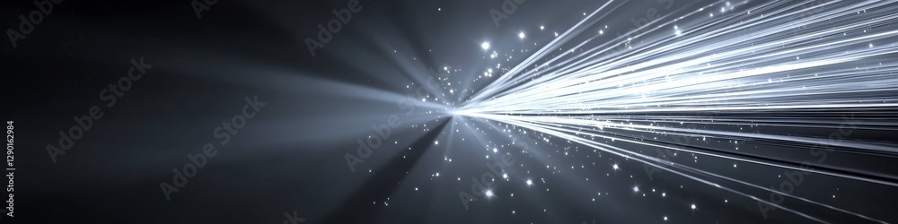 Poster dynamic burst of light rays with sparkles on dark background