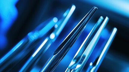 Futuristic metallic blue tongs detail abstract macro view with bright highlights and shadows modern industrial design