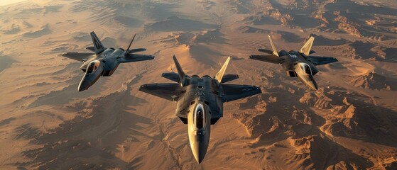 F-22 Raptor jets flying over the desert