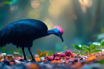 Naklejka premium Cassowary eating fruits in the rainforest