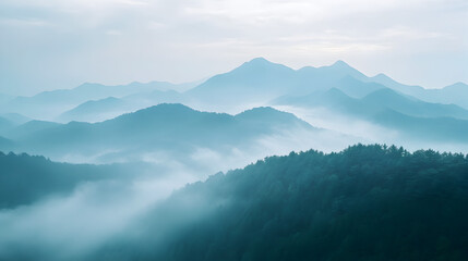 Obraz premium mountain landscape with soft focus and gentle film fade, creating a dreamy, cinematic look 