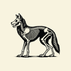 illustration of wolf skeleton, hand drawn vintage style, vector illustration