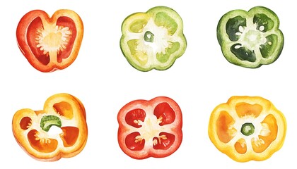 Colorful Pepper Slices Isolated White Background