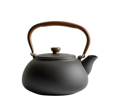 Realistic black teapot isolated on transparent background