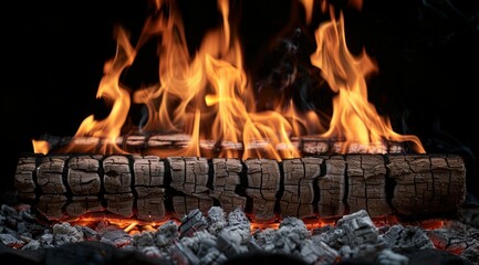 Fototapeta premium Burning Log in Fireplace