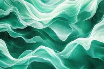 Obraz premium mesmerizing digital wave formation in emerald and jade tones, flowing with liquid motion, abstract technological aesthetic