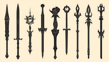 Fototapeta premium Fantasy Swords Collection on Beige Background