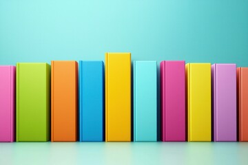 Collection of Diverse Colorful Books Row Against Solid Aqua Background Engaging Readers Interest