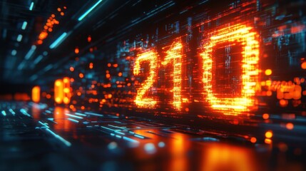 Glowing Digital 210 in a Dark Cybernetic Matrix