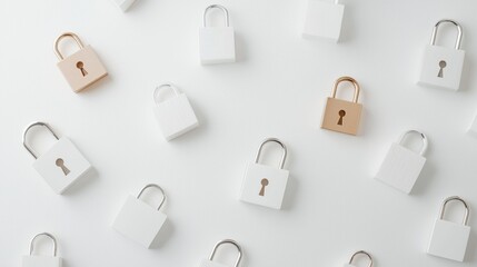 Minimalist pattern of assorted locks about security and protection.