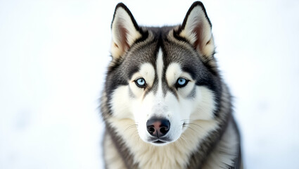  A Highly Detailed Close-Up Portrait of a Majestic Siberian Husky with Striking Blue Eyes and Thick Fur
