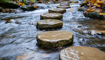 Autumn Stepping Stones Over Creek